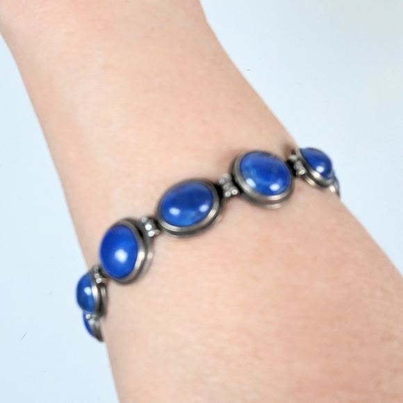 Lapis Sterling SW Native symbols reversible bracelet - Picture 3 of 8